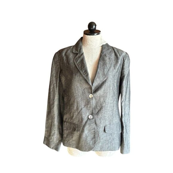 Chico's Jackets & Blazers - Chico's LINEN Blend Jacket Blazer Gray Long Sleeve Shell Buttons Sz 2 (L)